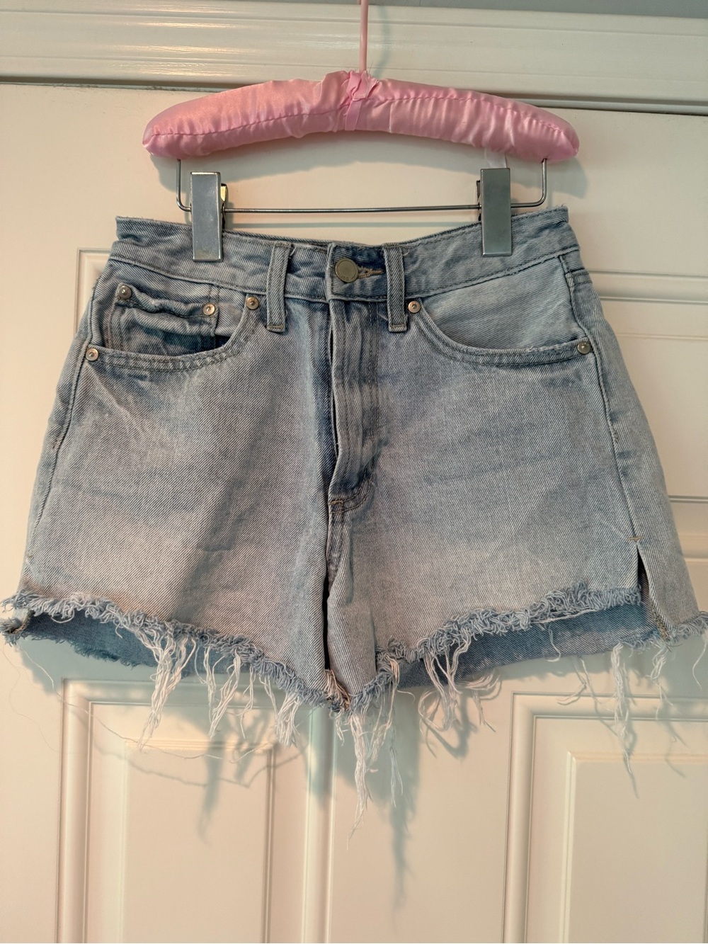 Just Black Light Blue Frayed Hem Denim Shorts